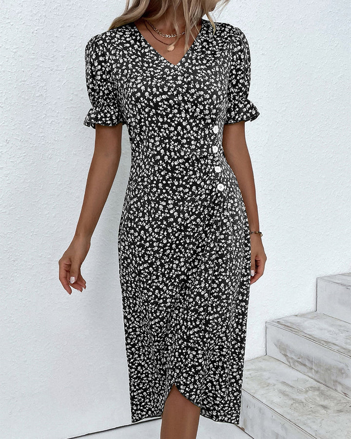 Glorielle™ | Chic Floral V-Neck Dress (Almost Sold Out)