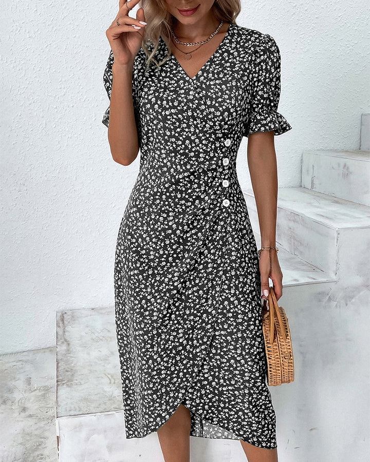 Glorielle™ | Chic Floral V-Neck Dress (Almost Sold Out)